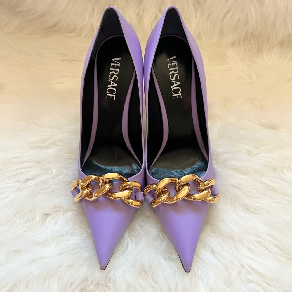 New! VERSACE Medusa Chain Leather Heels - Picture 7 of 14
